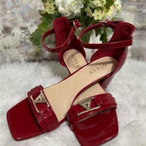Guess Glossy Red Heeled Sandals